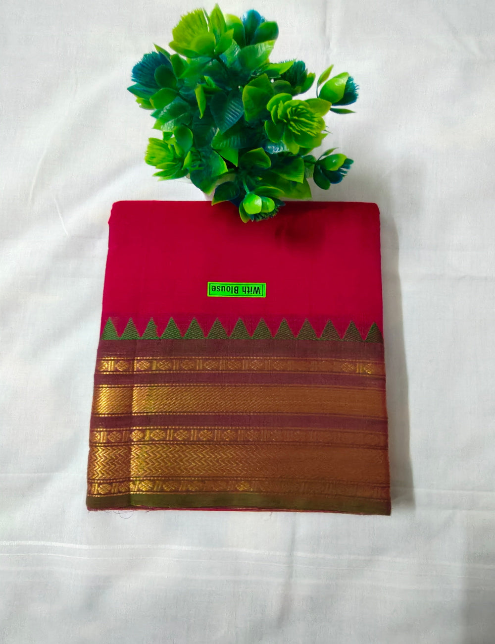 Red Chettinad cotton with Gold Zari Border